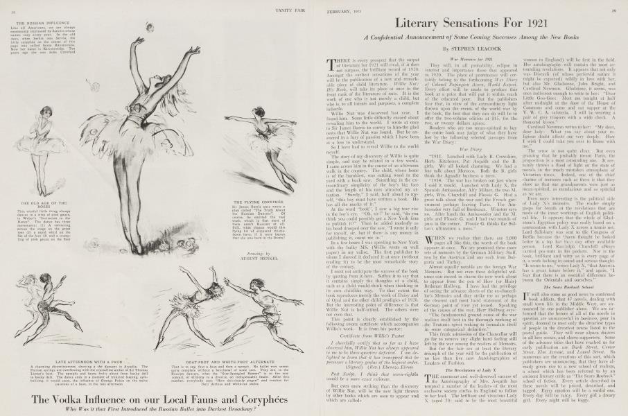 Literary Sensations For 1921